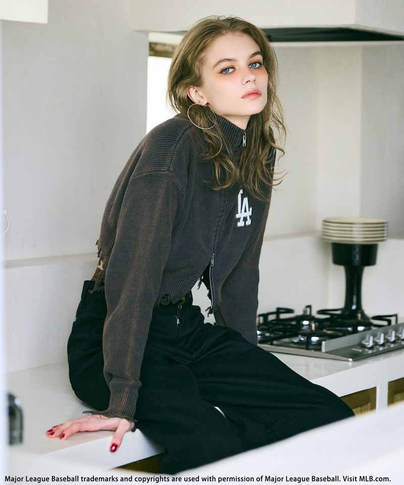 【MLB】ハーフZIPショートニット 詳細画像 グレー 2