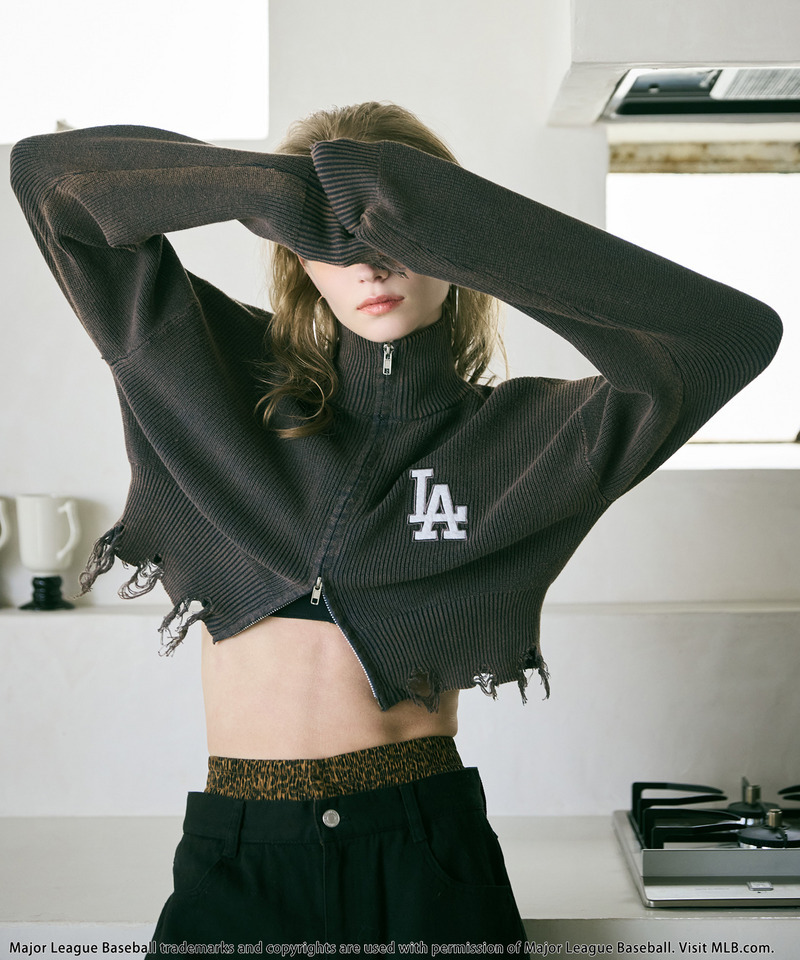 【MLB】ハーフZIPショートニット 詳細画像 グレー 3