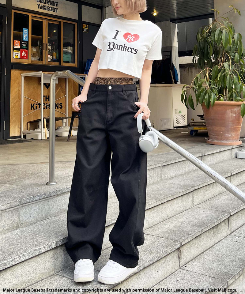 【MLB】ダブルウエストバレルレッグパンツ 詳細画像 ブラック 12