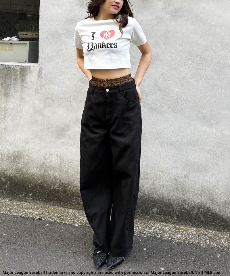 【MLB】ダブルウエストバレルレッグパンツ 詳細画像 ブラック 8