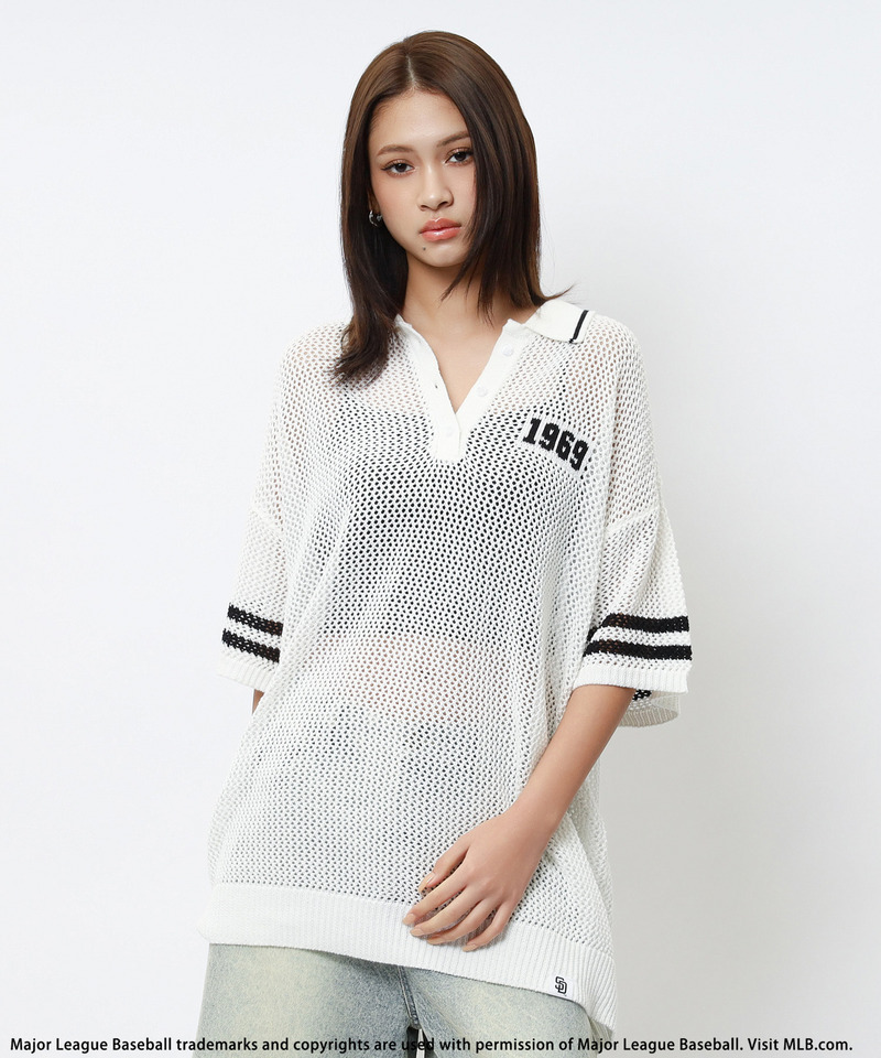 【MLB】バックロゴメッシュポロジャガードニット 詳細画像 ホワイト 6