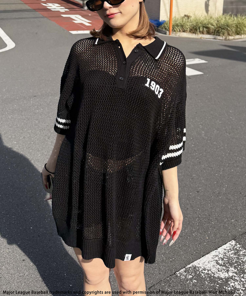 【MLB】バックロゴメッシュポロジャガードニット 詳細画像 ブラック 13