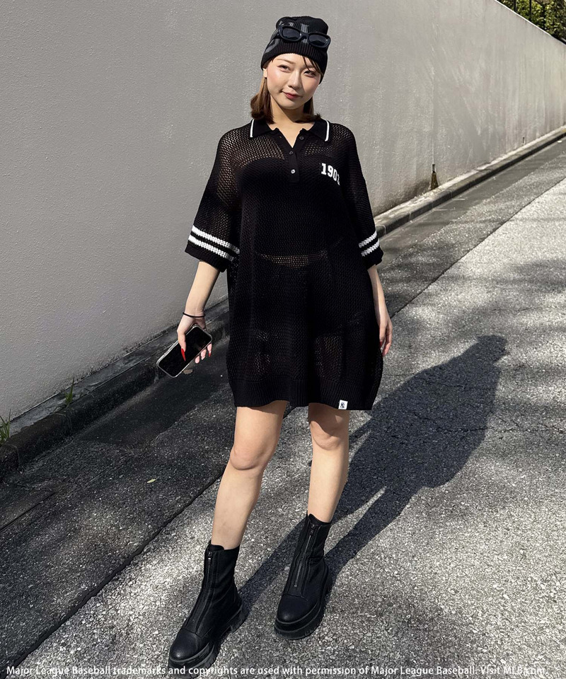 【MLB】バックロゴメッシュポロジャガードニット 詳細画像 ブラック 14