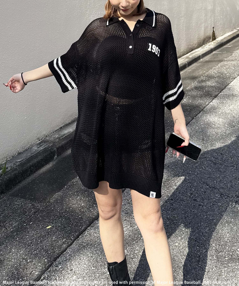 【MLB】バックロゴメッシュポロジャガードニット 詳細画像 ブラック 15