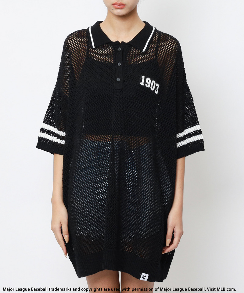 【MLB】バックロゴメッシュポロジャガードニット 詳細画像 ブラック 4