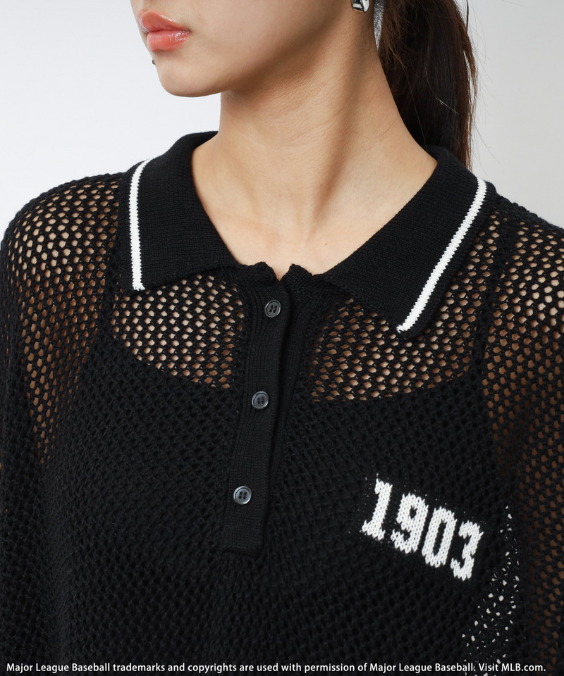 【MLB】バックロゴメッシュポロジャガードニット 詳細画像 ブラック 7