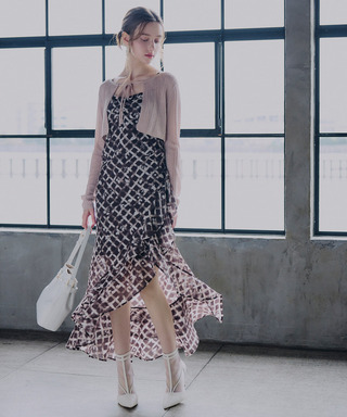 オリジナルフラワー柄ラメカーデアンサンブルワンピース