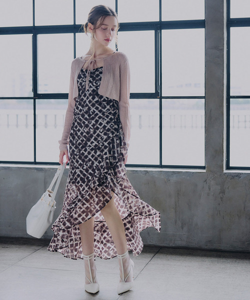 オリジナルフラワー柄ラメカーデアンサンブルワンピース 詳細画像