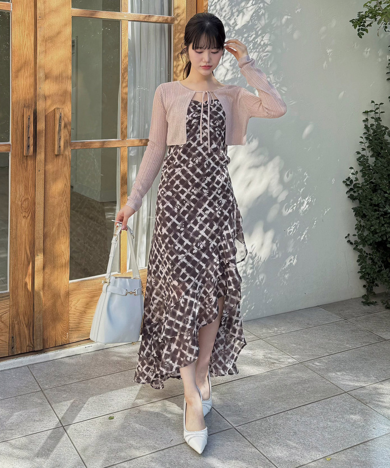 オリジナルフラワー柄ラメカーデアンサンブルワンピース 詳細画像 ブラウン 12