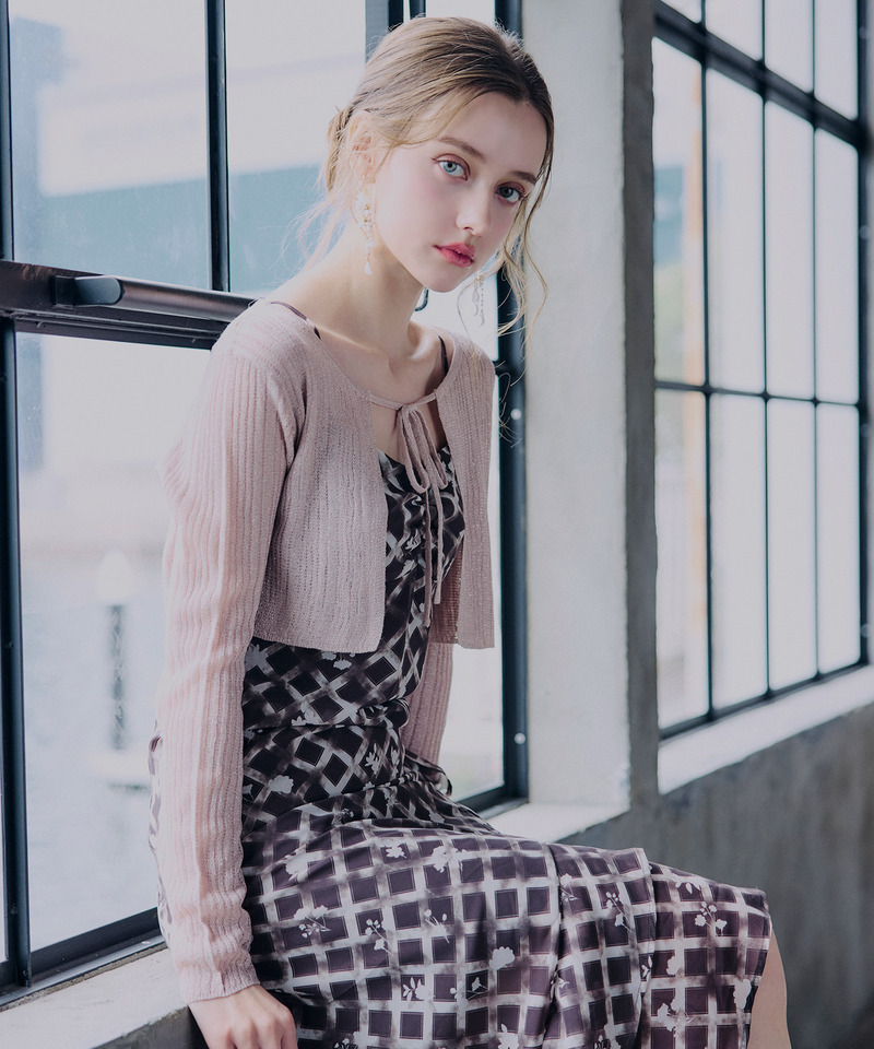 オリジナルフラワー柄ラメカーデアンサンブルワンピース 詳細画像 ブラウン 13