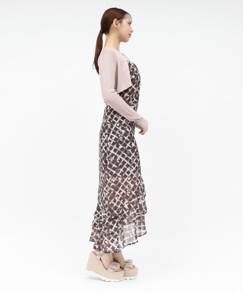 オリジナルフラワー柄ラメカーデアンサンブルワンピース 詳細画像 ブラウン 3