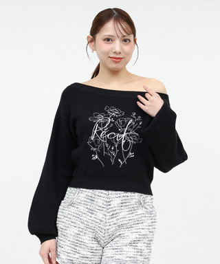 オリジナル刺しゅうプリントニットトップス