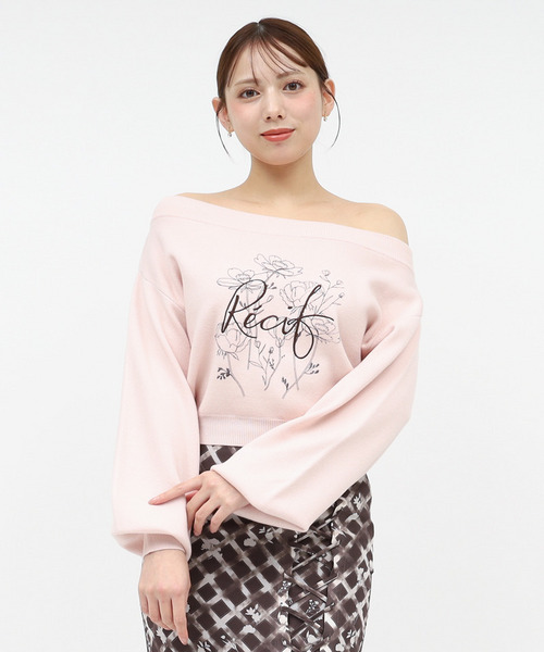 オリジナル刺しゅうプリントニットトップス 詳細画像