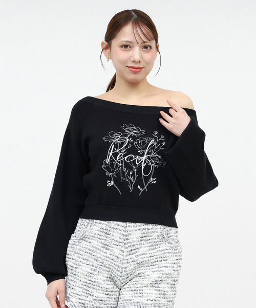 オリジナル刺しゅうプリントニットトップス 詳細画像