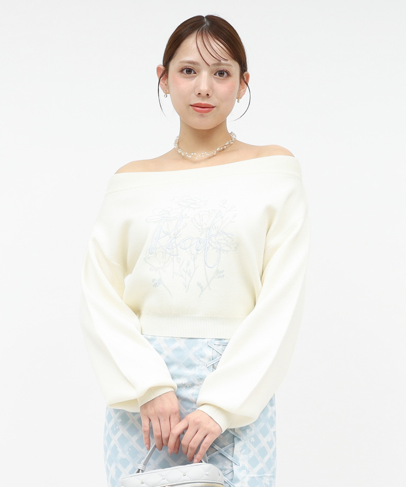 オリジナル刺しゅうプリントニットトップス 詳細画像 オフホワイト 2