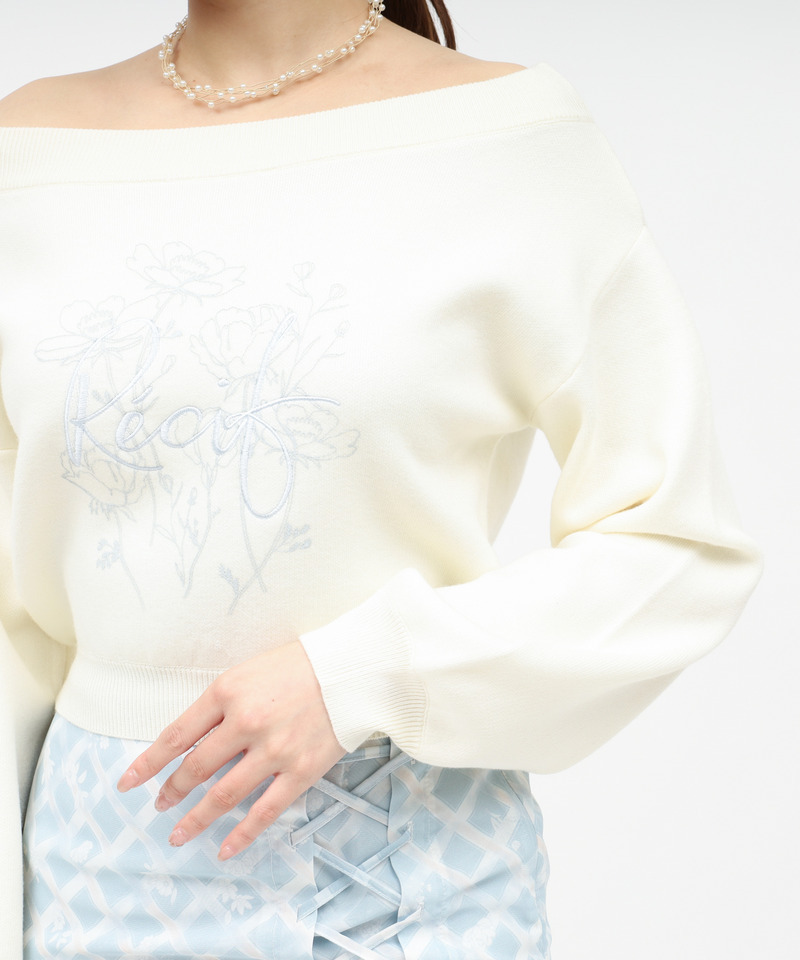 オリジナル刺しゅうプリントニットトップス 詳細画像 オフホワイト 6