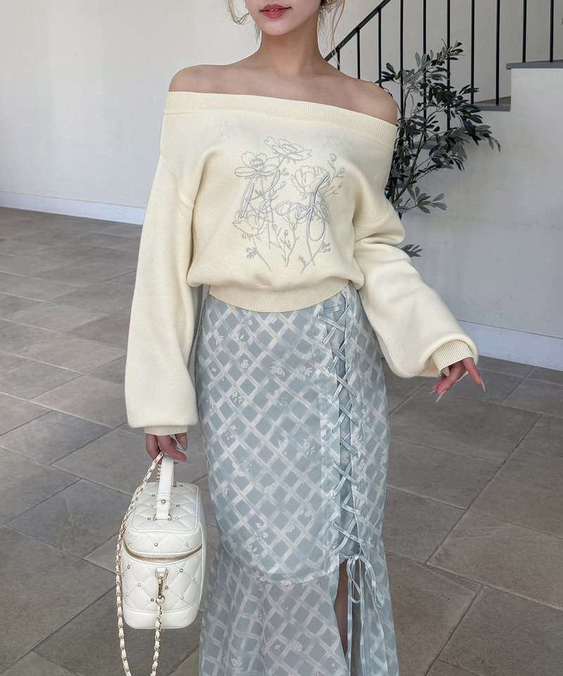 オリジナル刺しゅうプリントニットトップス 詳細画像 オフホワイト 9