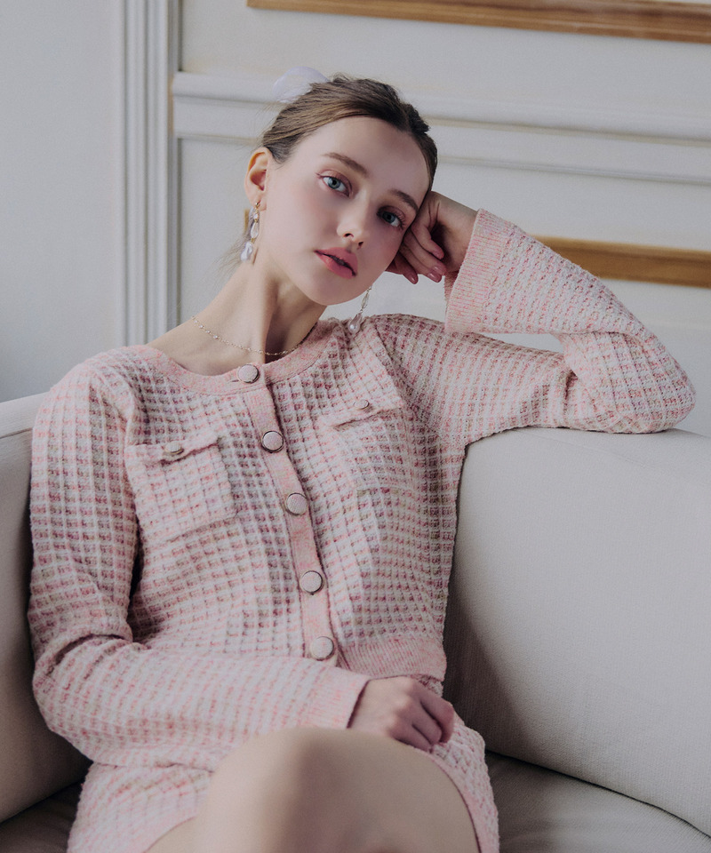 ニットツイードカーディガン 詳細画像 ピンク 1