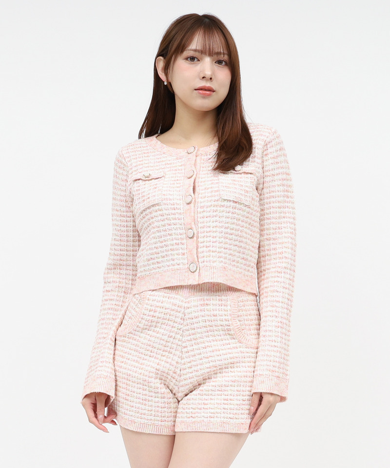 ニットツイードカーディガン 詳細画像 ピンク 2