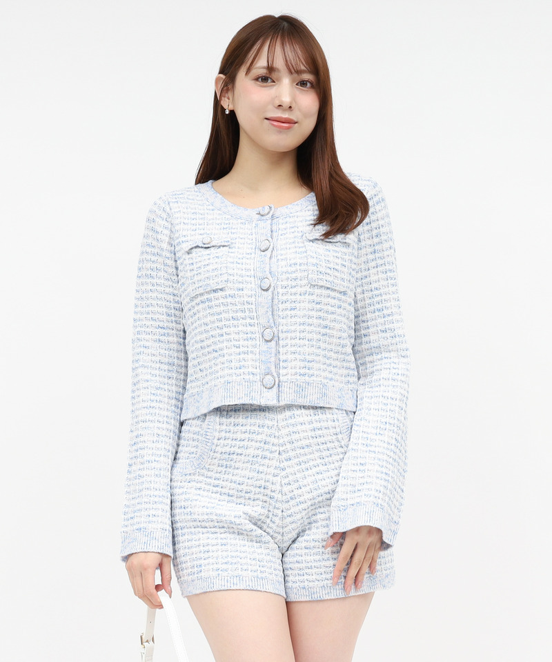 ニットツイードカーディガン 詳細画像 ブルー 1