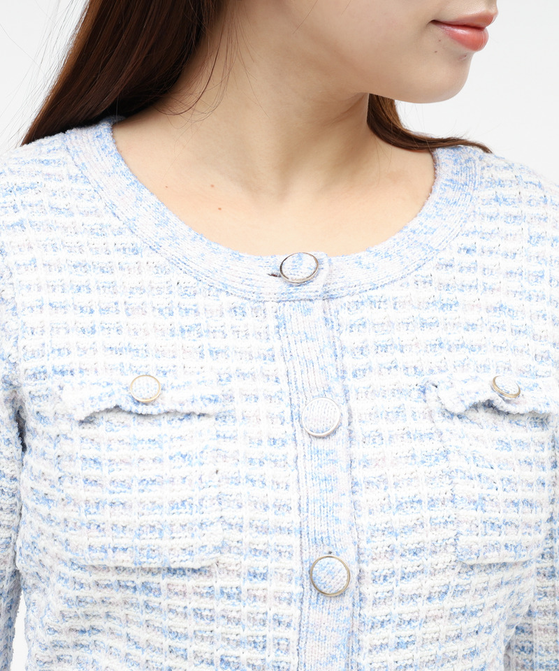 ニットツイードカーディガン 詳細画像 ブルー 4