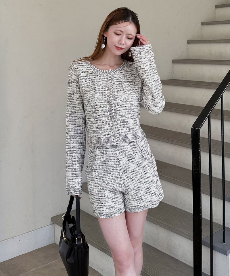 ニットツイードカーディガン 詳細画像 ブラック 3