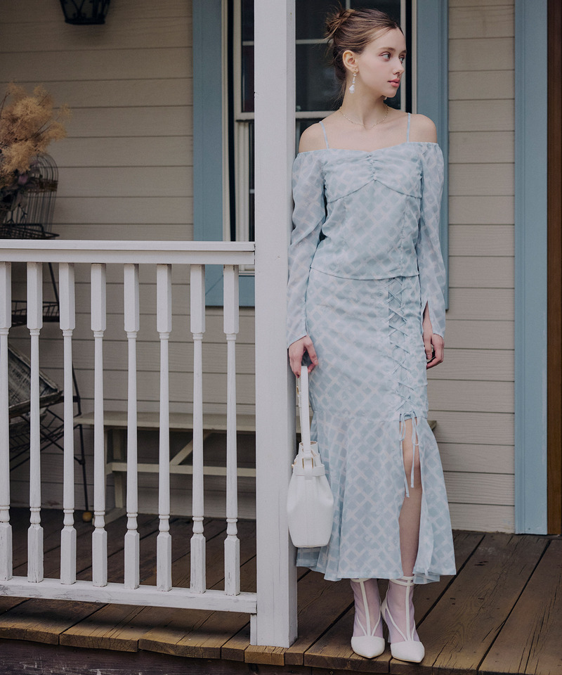 オリジナルフラワー柄レースアップマーメイドスカート 詳細画像 ブルー 1