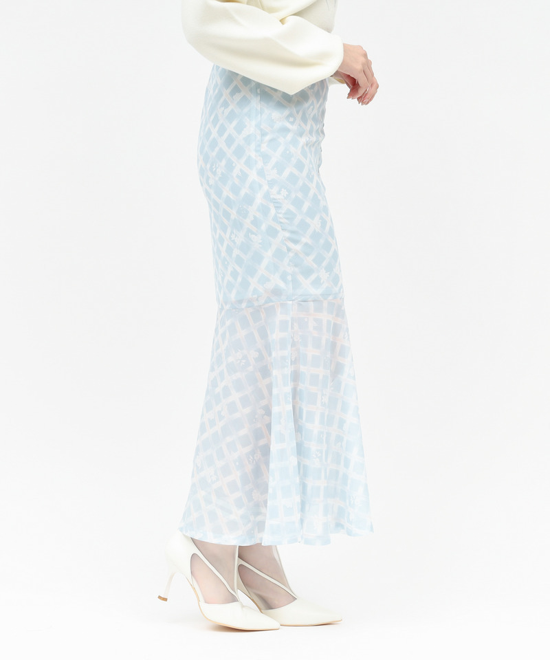 オリジナルフラワー柄レースアップマーメイドスカート 詳細画像 ブルー 3