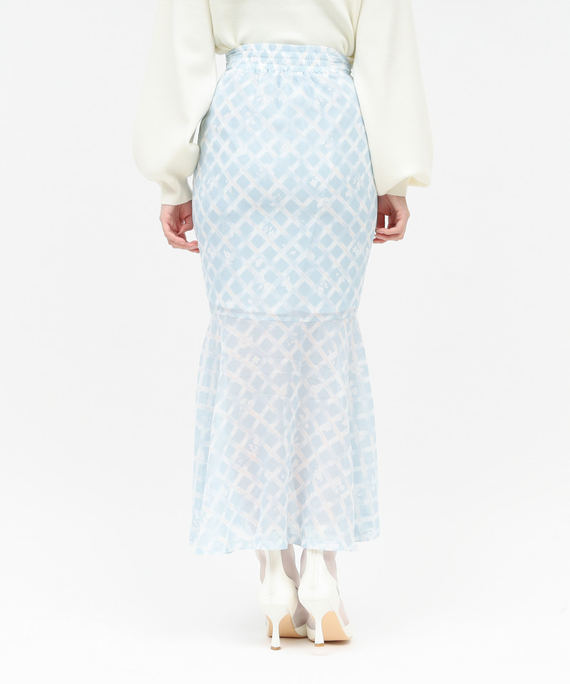 オリジナルフラワー柄レースアップマーメイドスカート 詳細画像 ブルー 4