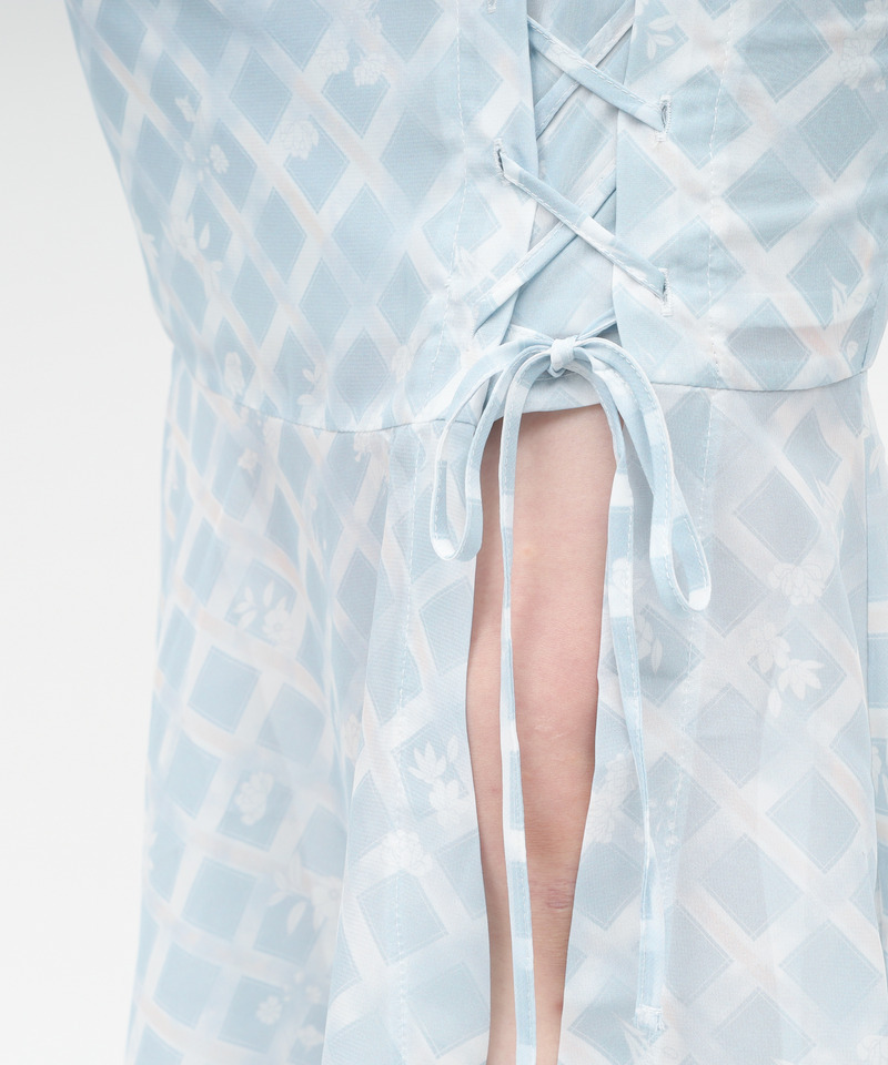 オリジナルフラワー柄レースアップマーメイドスカート 詳細画像 ブルー 8