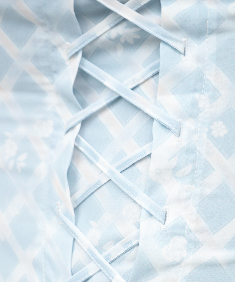 オリジナルフラワー柄レースアップマーメイドスカート 詳細画像 ブルー 9