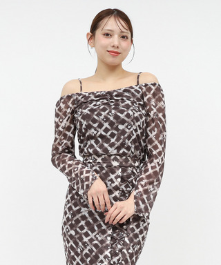 オリジナルフラワー柄オフショルダーブラウス