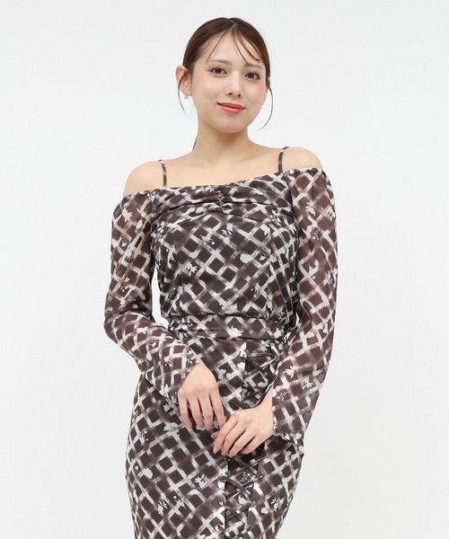 オリジナルフラワー柄オフショルダーブラウス 詳細画像