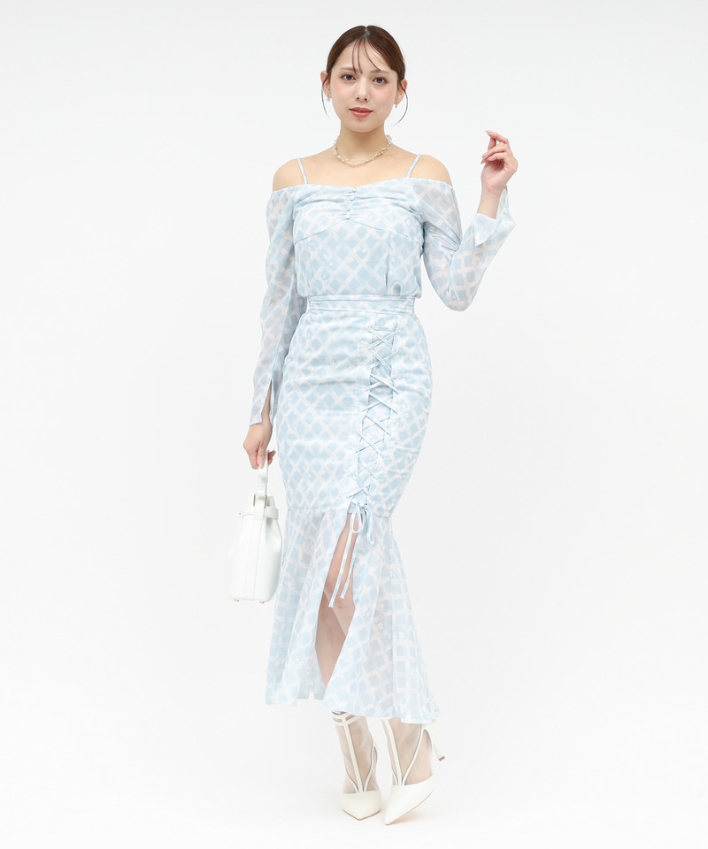 オリジナルフラワー柄オフショルダーブラウス 詳細画像 ブルー 10