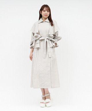 ギンガムチェックラッフルロングコート