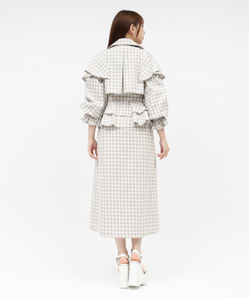 ギンガムチェックラッフルロングコート 詳細画像 ベージュ 3