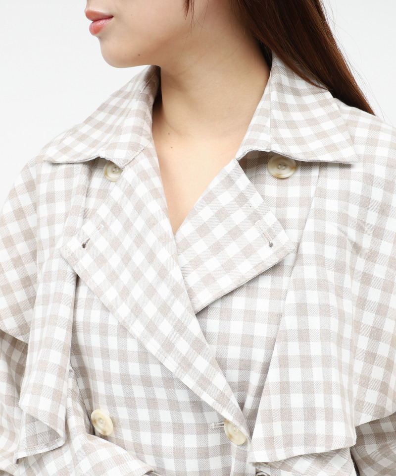 ギンガムチェックラッフルロングコート 詳細画像 ベージュ 4