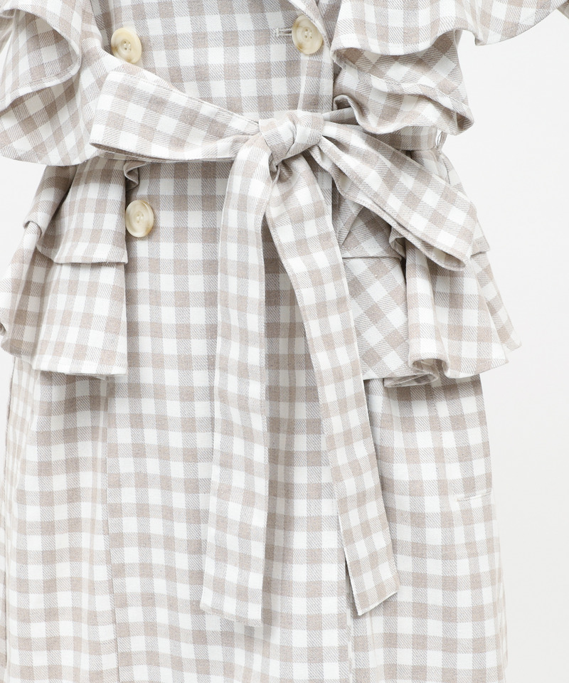 ギンガムチェックラッフルロングコート 詳細画像 ベージュ 6