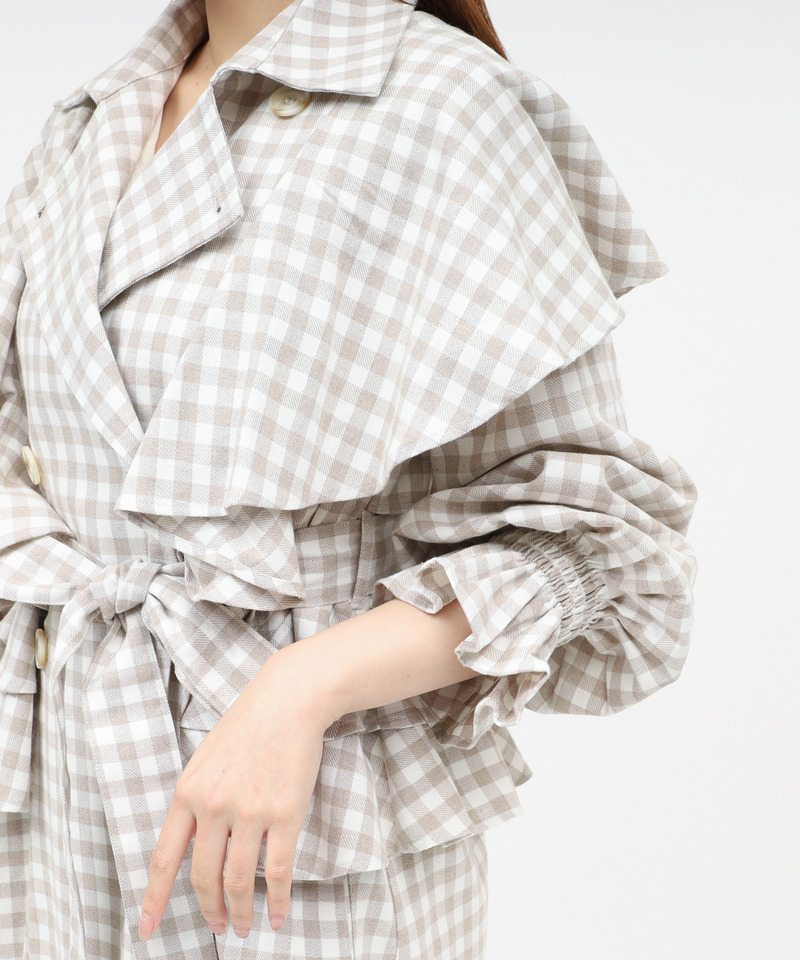 ギンガムチェックラッフルロングコート 詳細画像 ベージュ 7