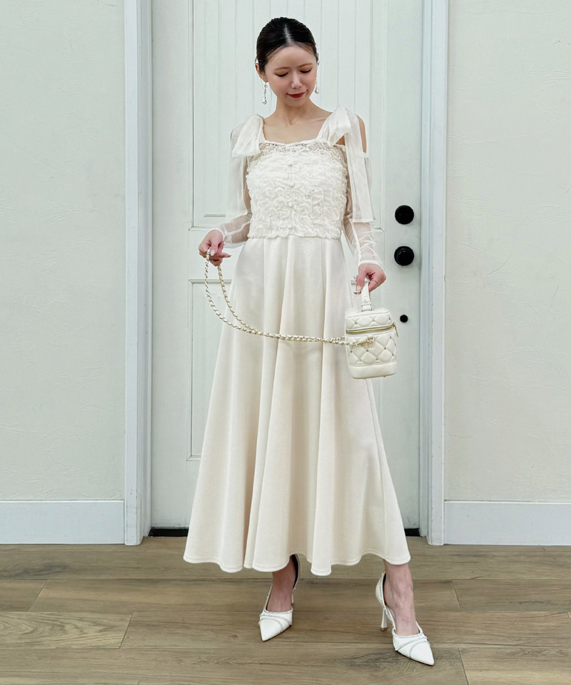 オフショルリボンチュールドッキングフレアワンピース 詳細画像 オフホワイト 2