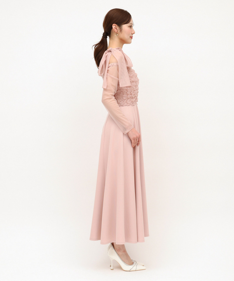 オフショルリボンチュールドッキングフレアワンピース 詳細画像 ピンク 2
