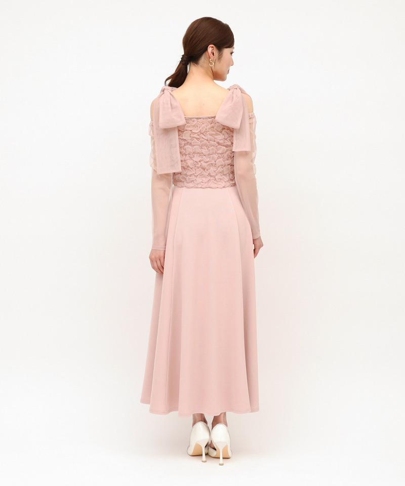 オフショルリボンチュールドッキングフレアワンピース 詳細画像 ピンク 3