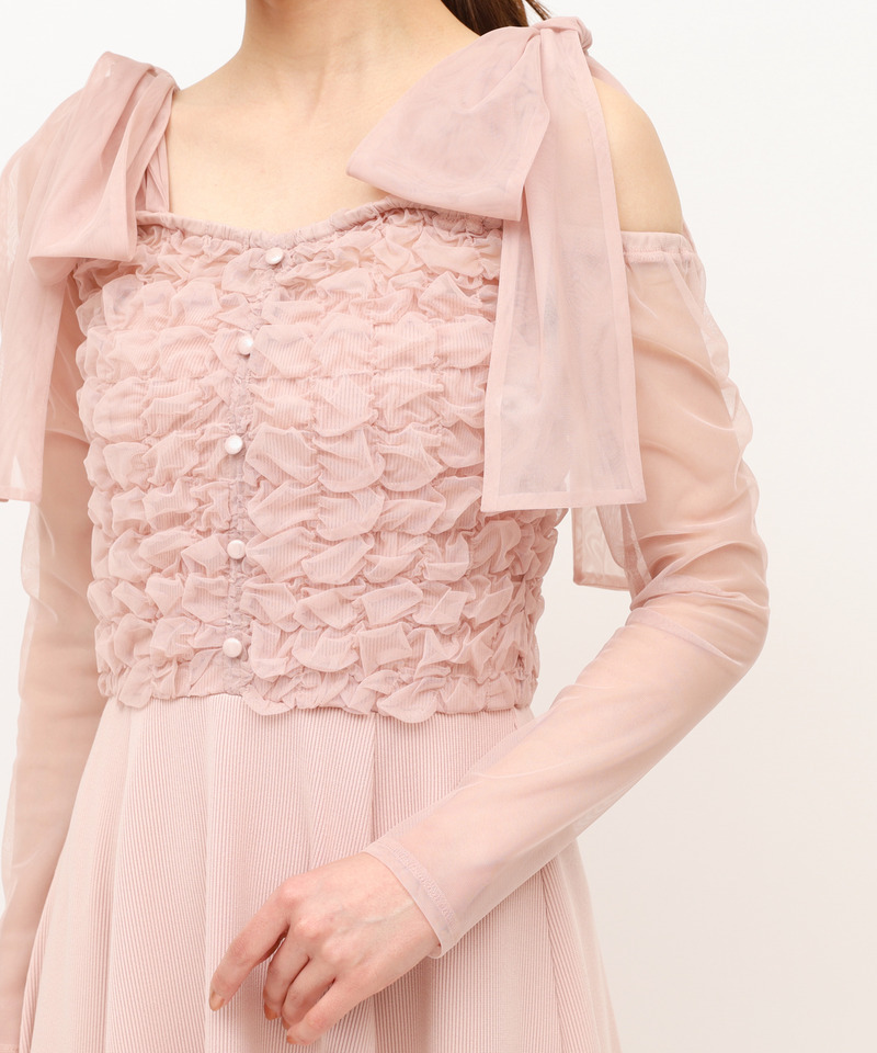 オフショルリボンチュールドッキングフレアワンピース 詳細画像 ピンク 6