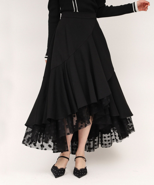 ドットチュールラッフルフレアスカート 詳細画像
