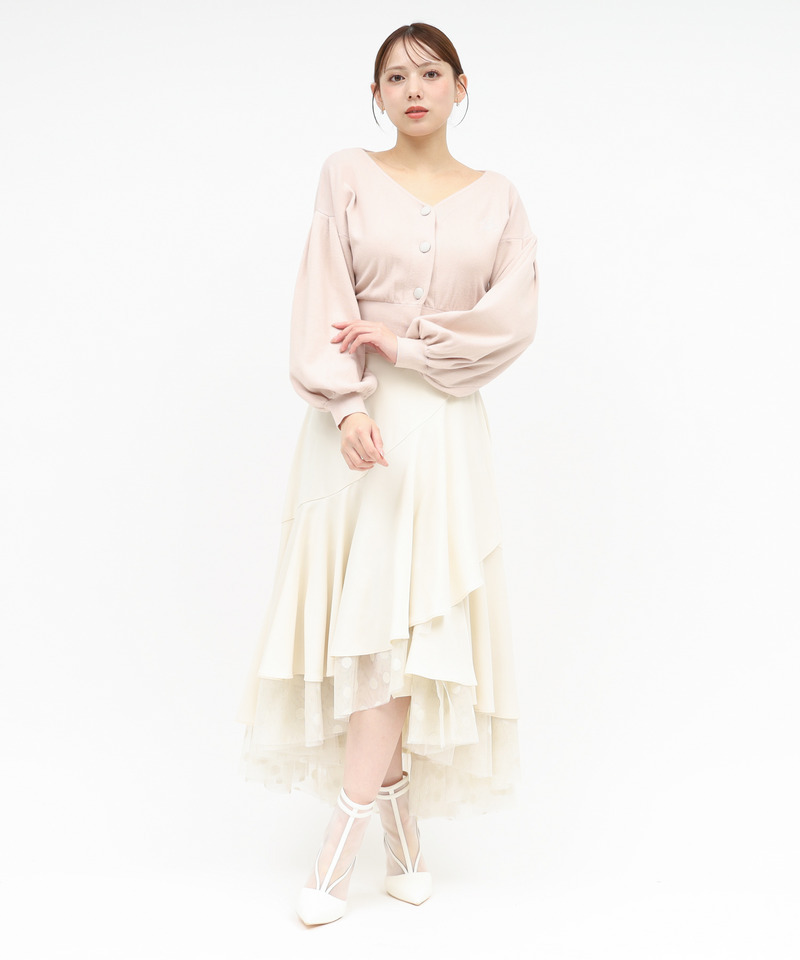 ドットチュールラッフルフレアスカート 詳細画像 オフホワイト 2