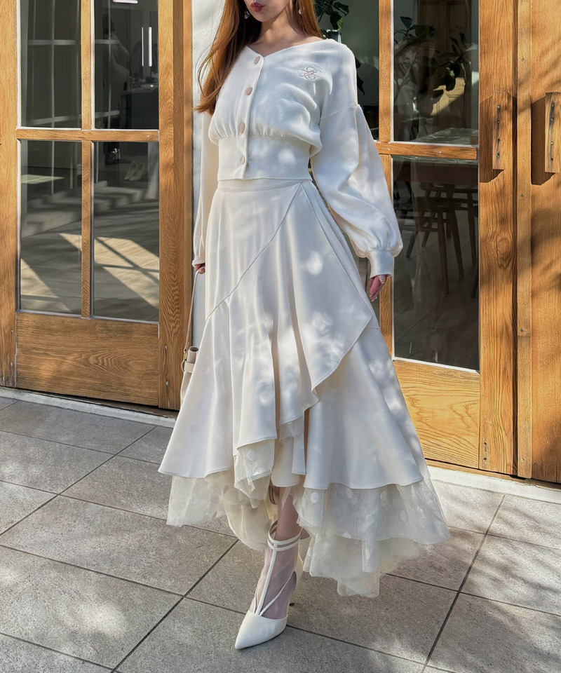 ドットチュールラッフルフレアスカート 詳細画像 オフホワイト 4