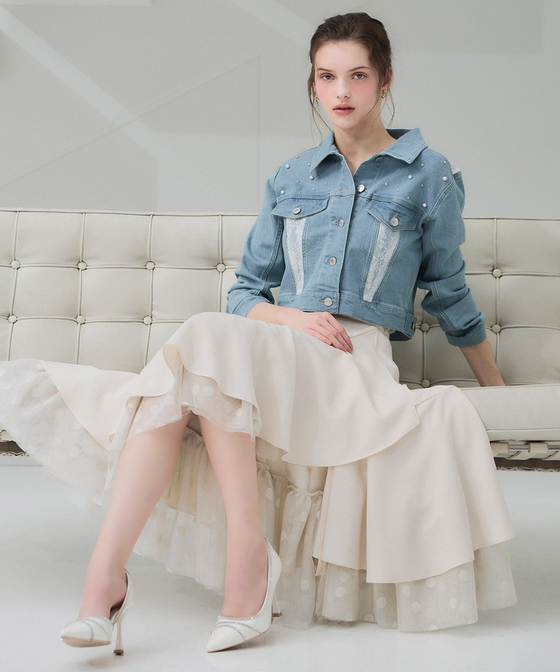 ドットチュールラッフルフレアスカート 詳細画像 オフホワイト 5