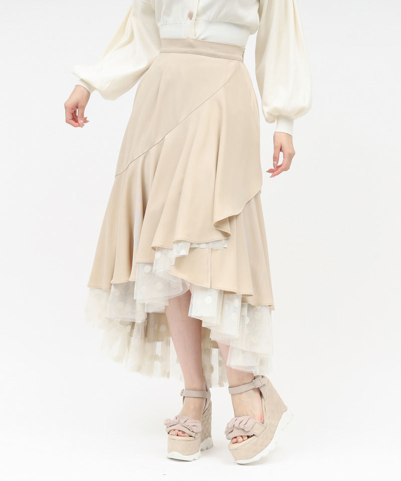 ドットチュールラッフルフレアスカート 詳細画像 ベージュ 2