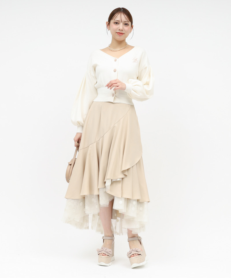 ドットチュールラッフルフレアスカート 詳細画像 ベージュ 3