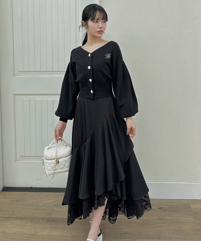 ドットチュールラッフルフレアスカート 詳細画像 ブラック 10